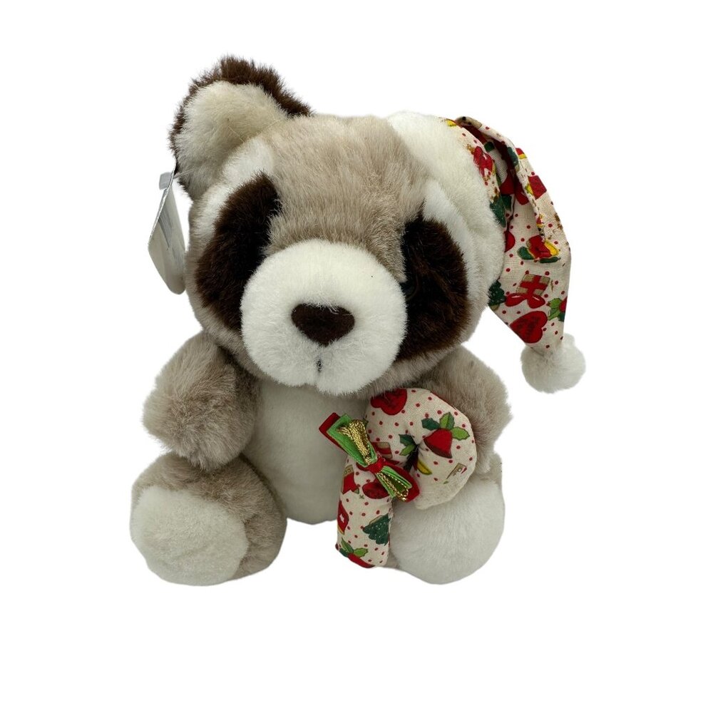 Vintage Padma Racoon Christmas Plush Candy Canes Stuffed Animal Toy‎ Flaw